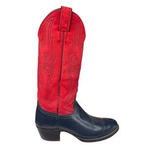 Vintage Justin Women’s Blue Red Leather Cowgirl Boots Size US 5.5 B